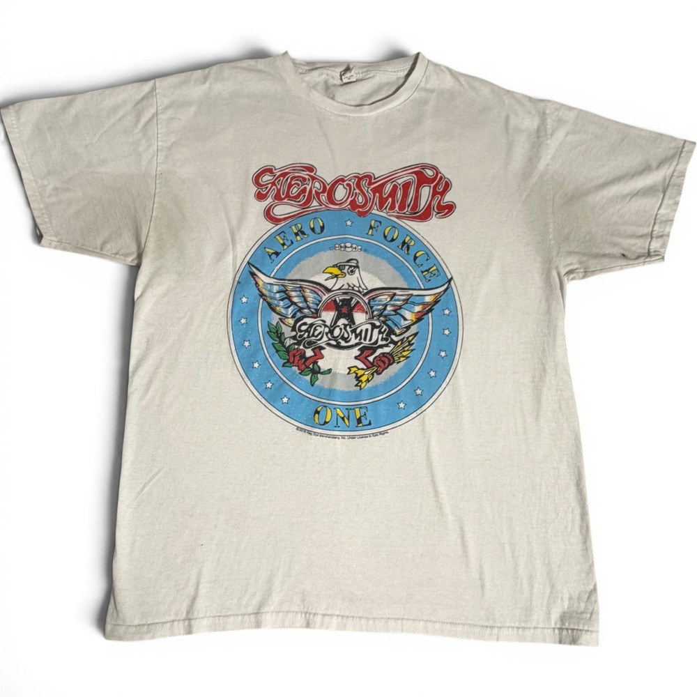 Aerosmith Aero Force One Band T-Shirt White Large 2019 Rag Doll Merchandising